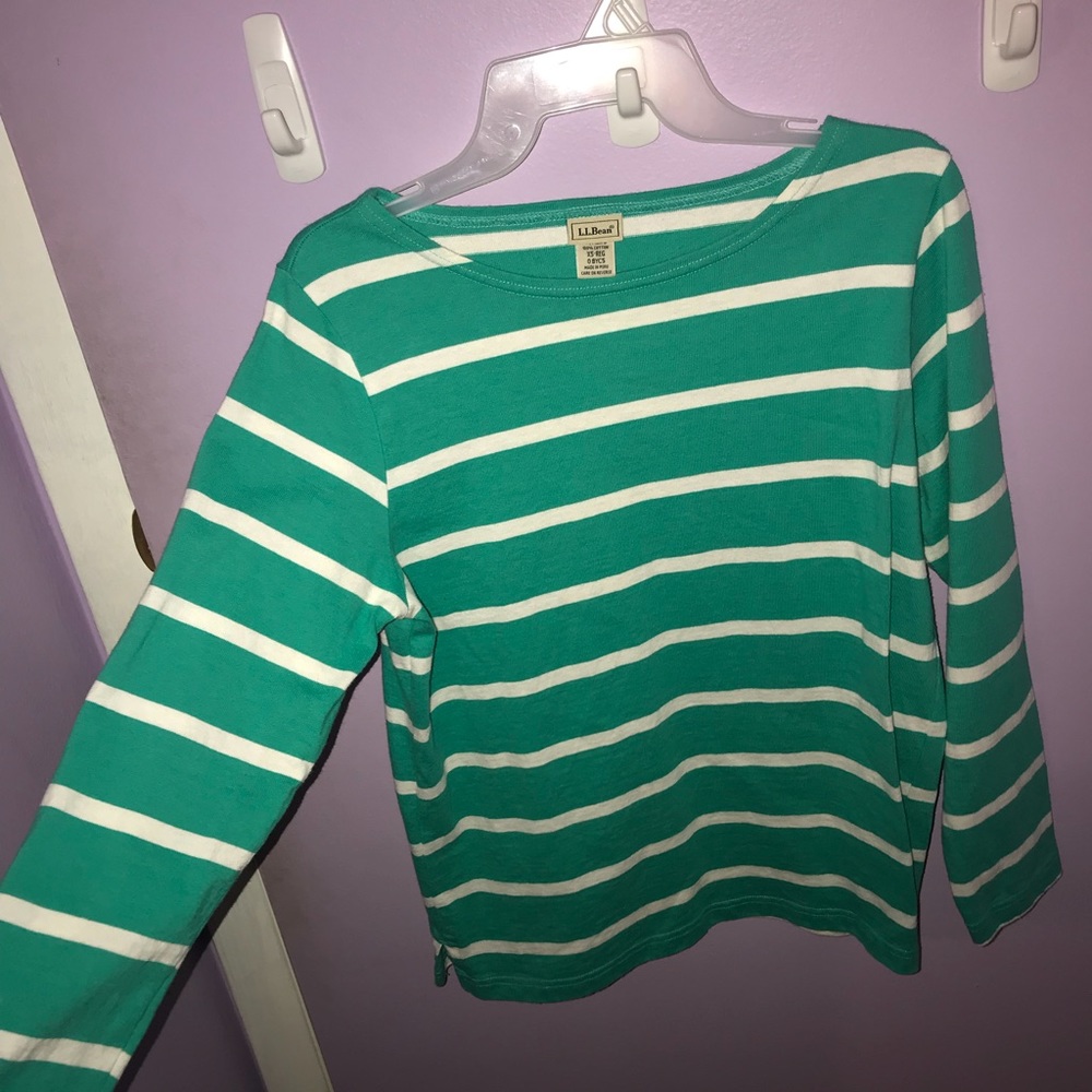 teal and white striped L. L. Bean sweater size xs